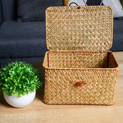 Rectangular Organizer Basket with Lid for Decorative Storage