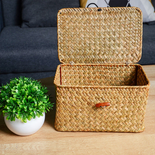 Rectangular Organizer Basket with Lid for Decorative Storage