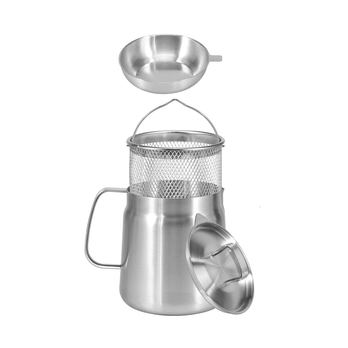 Oil Storage Pot in Stainless Steel with Fine Mesh Strainer and Fry Basket