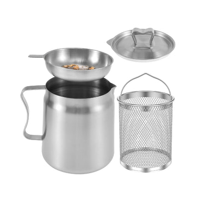 Oil Storage Pot in Stainless Steel with Fine Mesh Strainer and Fry Basket