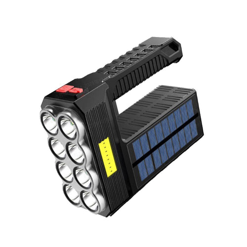 High-Intensity LED Solar Rechargeable Flashlight with Searchlight
