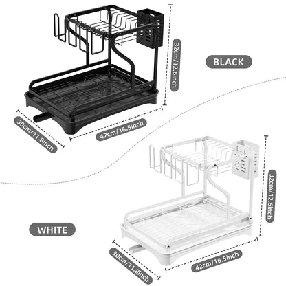 MaxiDry 2-Tier Dish Drying Rack with Integrated Drainboard
