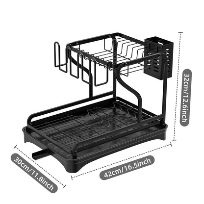 MaxiDry 2-Tier Dish Drying Rack with Integrated Drainboard