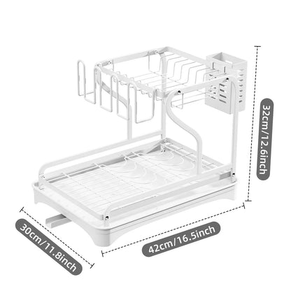 MaxiDry 2-Tier Dish Drying Rack with Integrated Drainboard
