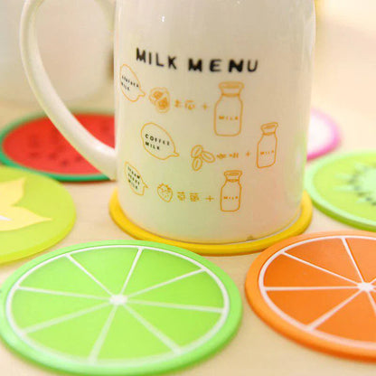 Set of 6 Vibrant Fruit-Themed Silicone Coasters
