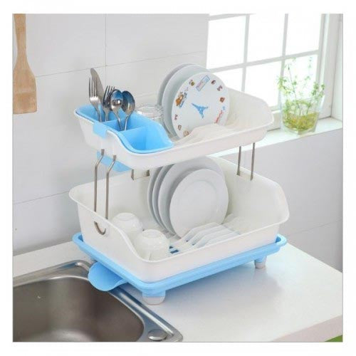 Double-Tier Dish Drying Rack with Utensil Holder