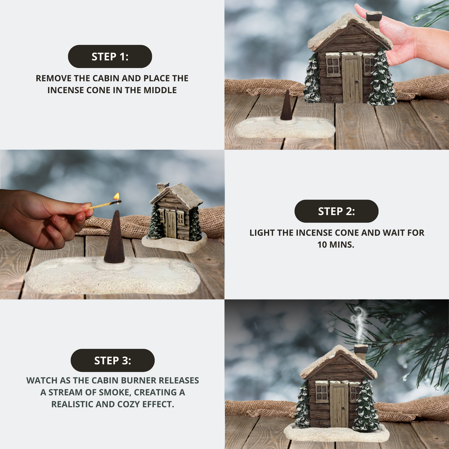 Log Cabin Incense Holder with 2 Free Cones – Last Day Discount