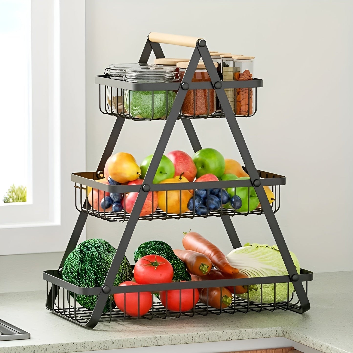 Elegant 3-Tier Metal Fruit Stand - Space-Saving Organizer