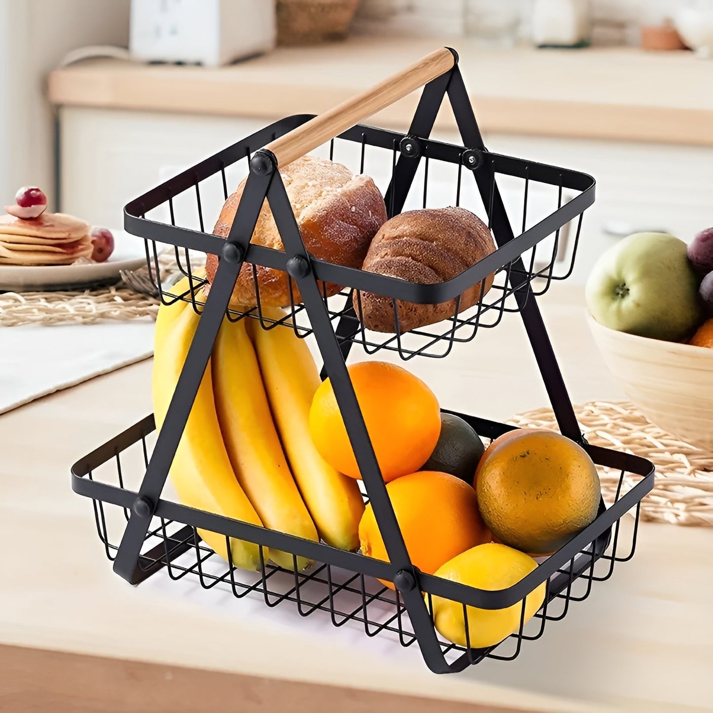 Elegant 3-Tier Metal Fruit Stand - Space-Saving Organizer