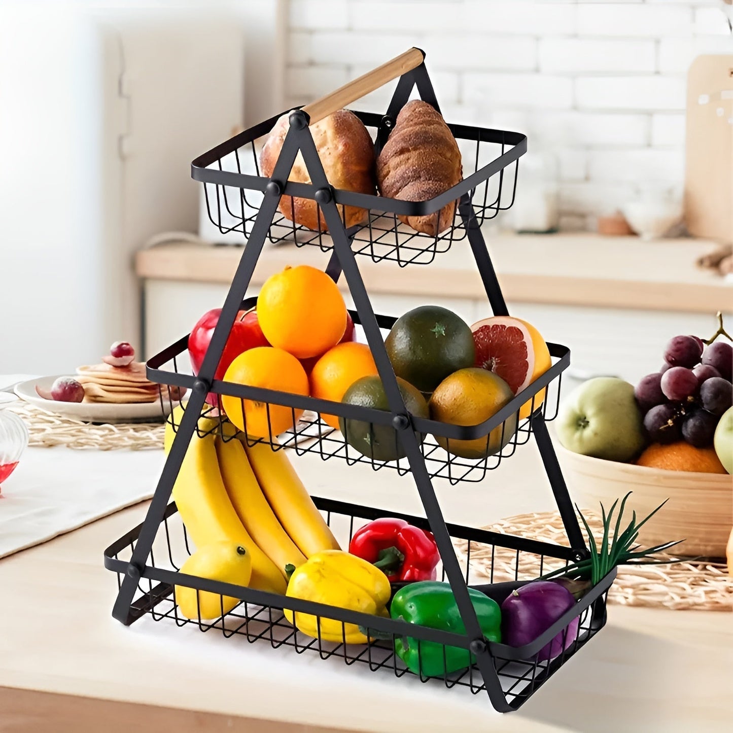 Elegant 3-Tier Metal Fruit Stand - Space-Saving Organizer