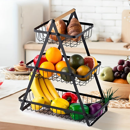 Elegant 3-Tier Metal Fruit Stand - Space-Saving Organizer
