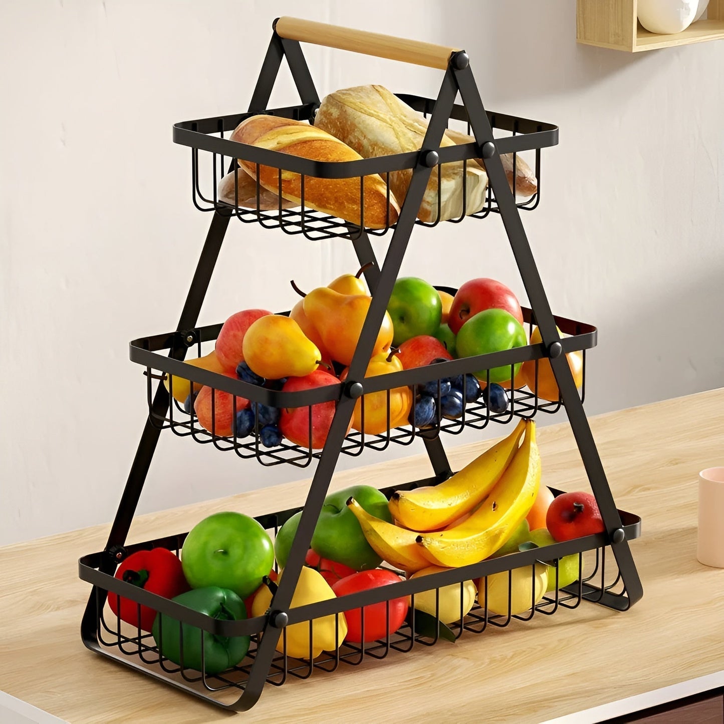 Elegant 3-Tier Metal Fruit Stand - Space-Saving Organizer
