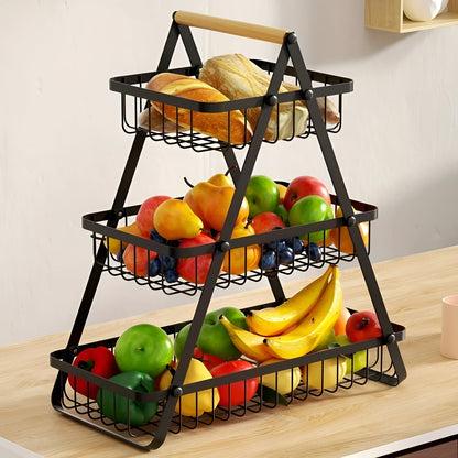 Elegant 3-Tier Metal Fruit Stand - Space-Saving Organizer