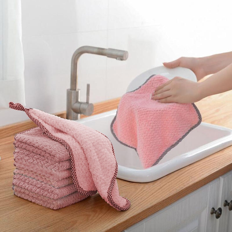 3 Pack Soft Touch Coral Fleece Kitchen Cloths - Pink