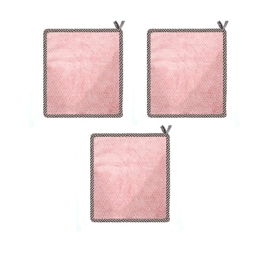 3 Pack Soft Touch Coral Fleece Kitchen Cloths - Pink