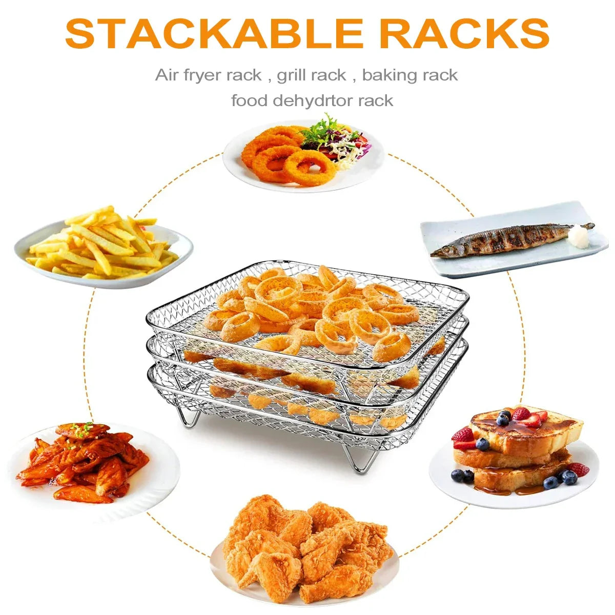 Universal Stackable Accessory for Air Fryers - 3-Tier Stainless Steel Rack