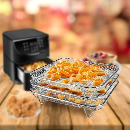 Universal Stackable Accessory for Air Fryers - 3-Tier Stainless Steel Rack