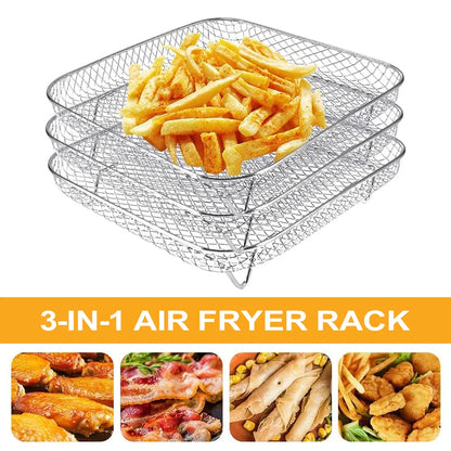Versatile 3-Layer Stainless Steel Air Fryer Rack Accessory