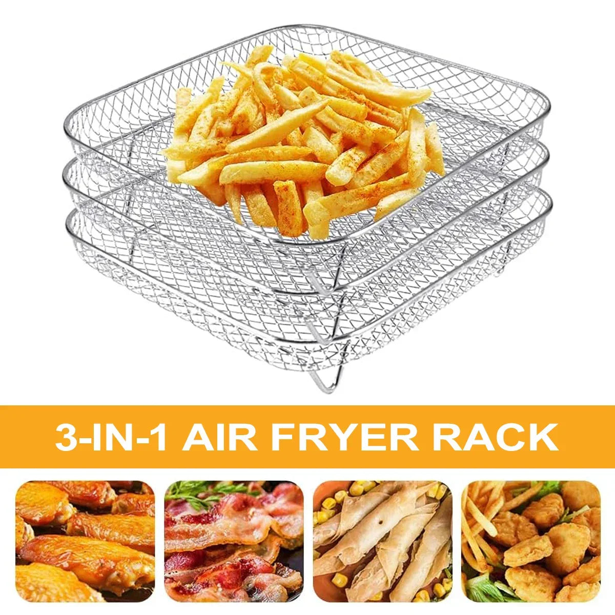 Universal Stackable Accessory for Air Fryers - 3-Tier Stainless Steel Rack
