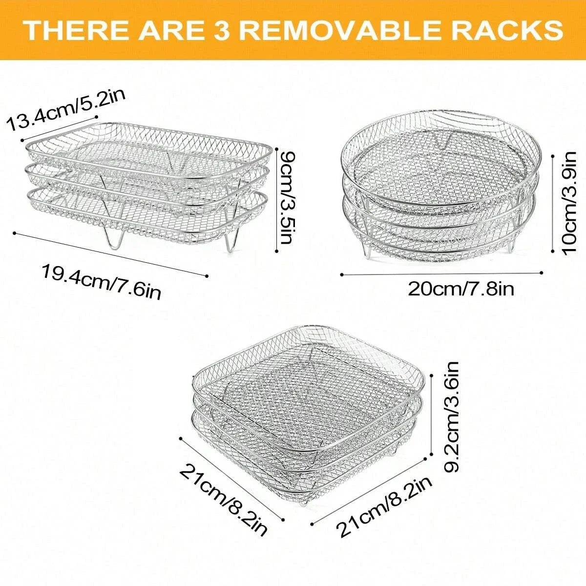 Universal Stackable Accessory for Air Fryers - 3-Tier Stainless Steel Rack