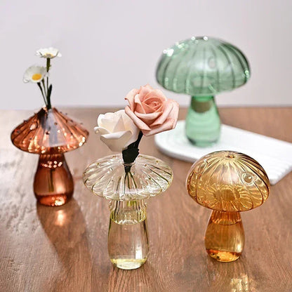 Mushroom-Shaped Glass Vase for Hydroponics | Decorative Table Terrarium