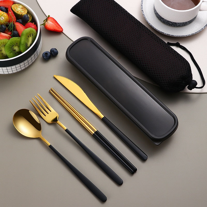 Compact Travel Utensil Set with Carry Case