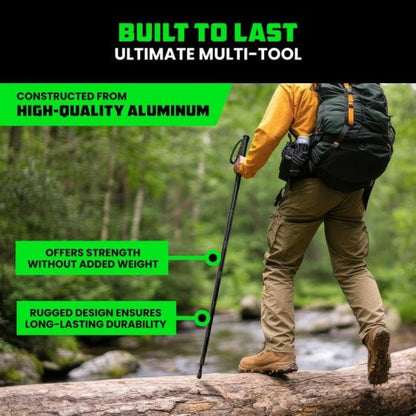 Aluminum Trekking Pole with Survival Tools | Adjustable Up to 106 cm | Shock-Absorbing Tip | Includes Camouflage Carry Bag