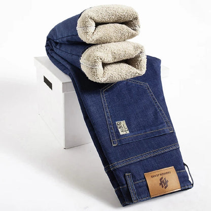 Men's Thermal Denim Pants - Fleece Lined Winter Jeans for Warmth