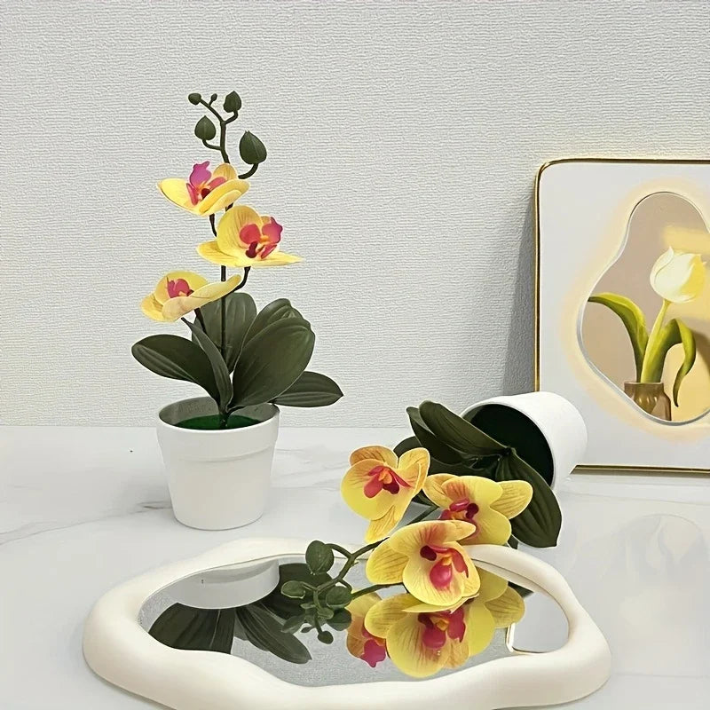 Artificial Orchid Bonsai | Realistic Flowers | Light-Resistant Table Decor for Living Room, Office & Entryway