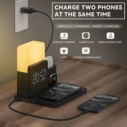 Wireless Charging Station with Lamp and Alarm Clock – Multifunctional