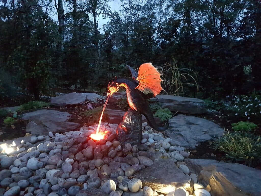 Fire-breathing Dragon Sculpture for Waterscape – Precision Cast Art