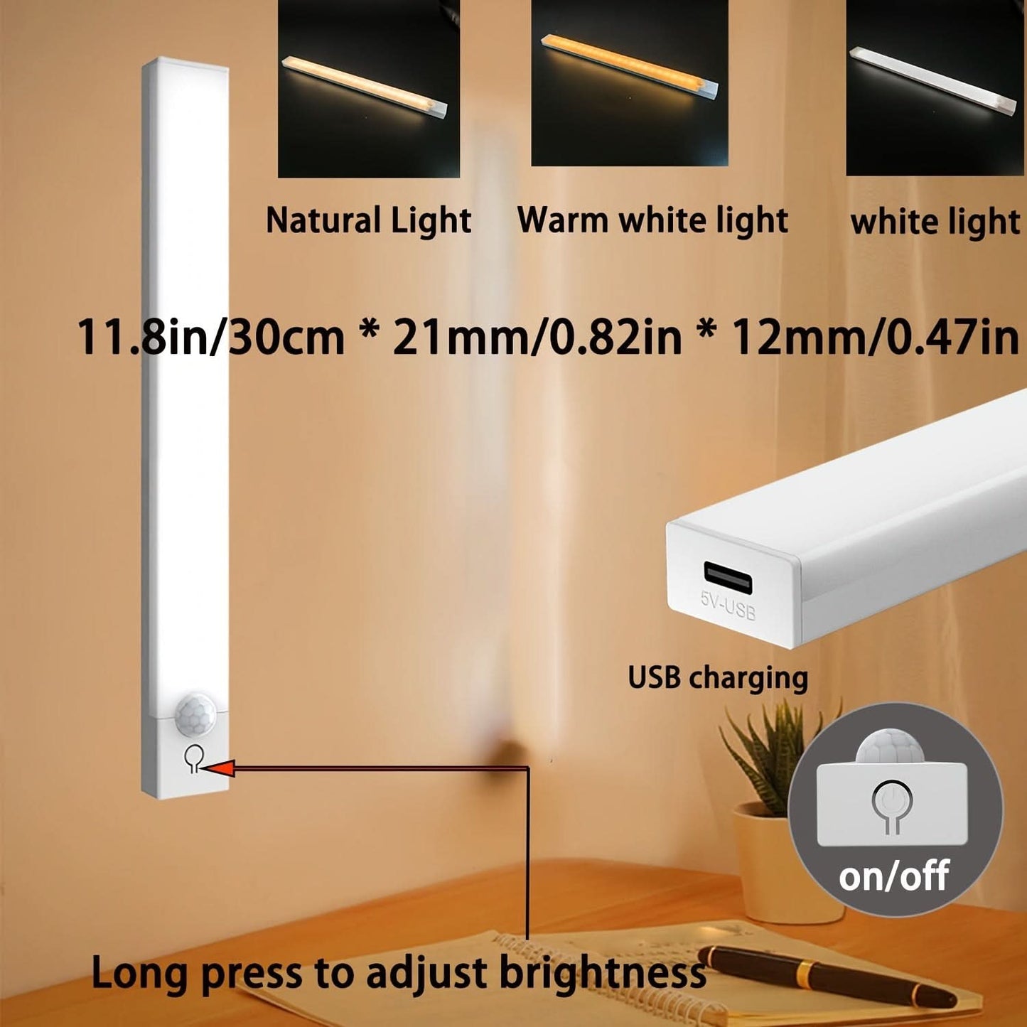 Smart LED Night Light with Motion Sensor, USB Rechargeable and Dimmable