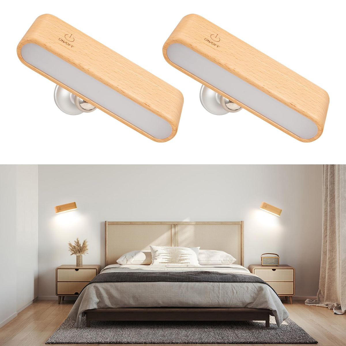 Elegant Wood Magnetic Desk Lamp with 360° Swivel & Rechargeable Power