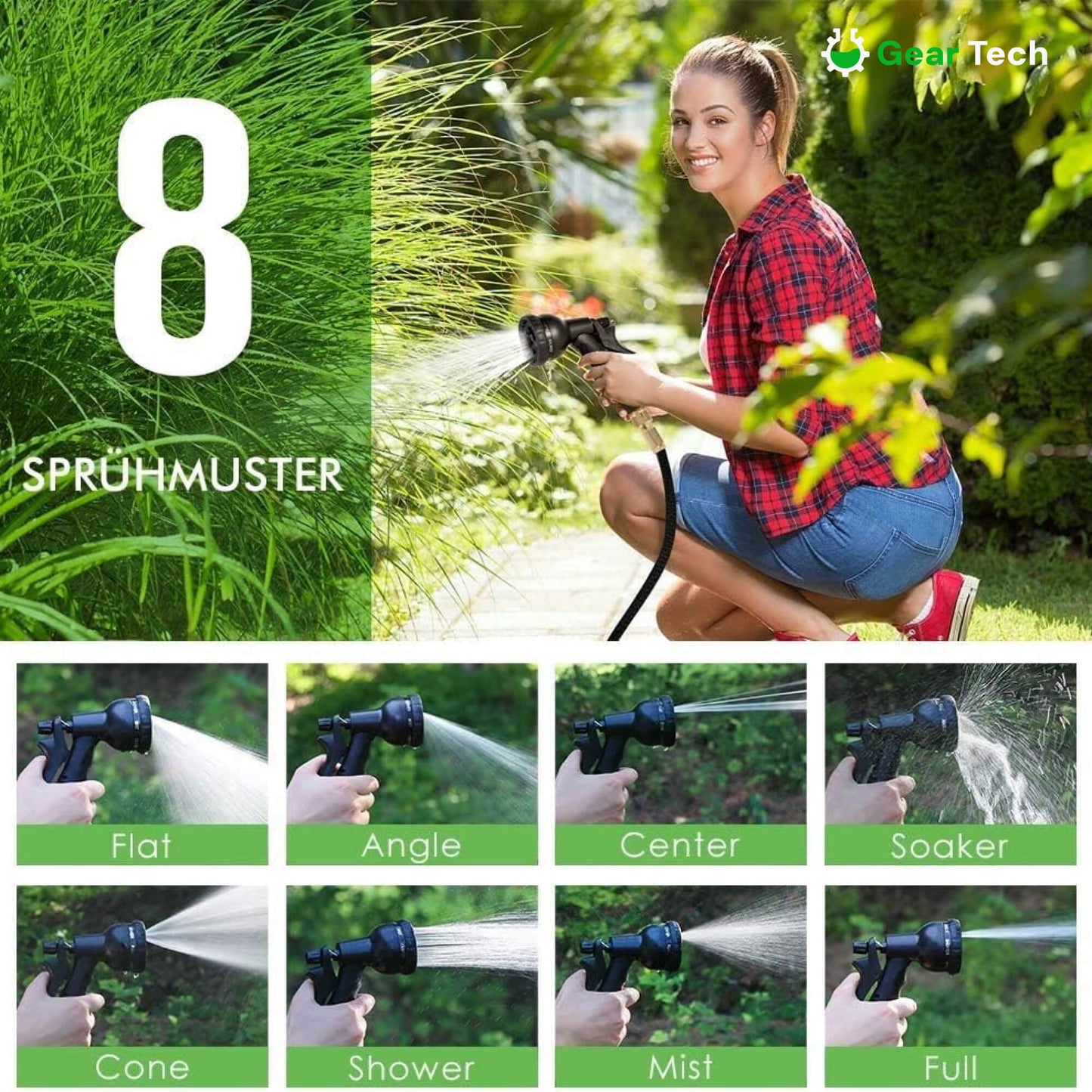 Garden Hose with 8 Functions Spray Nozzle – Expandable Design