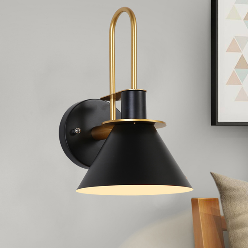 Wall-Mounted Bedside Light Fixture - Simple Conical Metal Shade in Black/White/Green