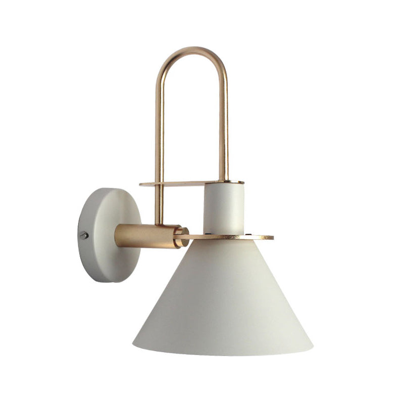 Wall-Mounted Bedside Light Fixture - Simple Conical Metal Shade in Black/White/Green
