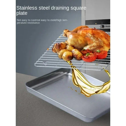 Stainless Steel Baking Tray with Wire Rack – Cake Baking, BBQ Pan, Oven Brownie Rack, Cooking, Roasting, and Grilling Tool
