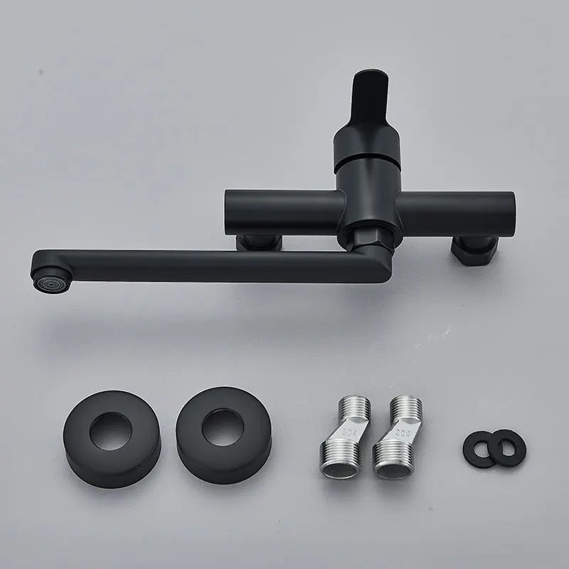 Wall-Mounted 360° Swivel Faucet with Dual Handles for Hot and Cold Water