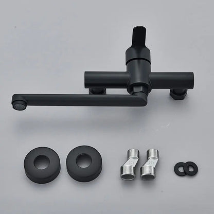 Wall-Mounted 360° Swivel Faucet with Dual Handles for Hot and Cold Water