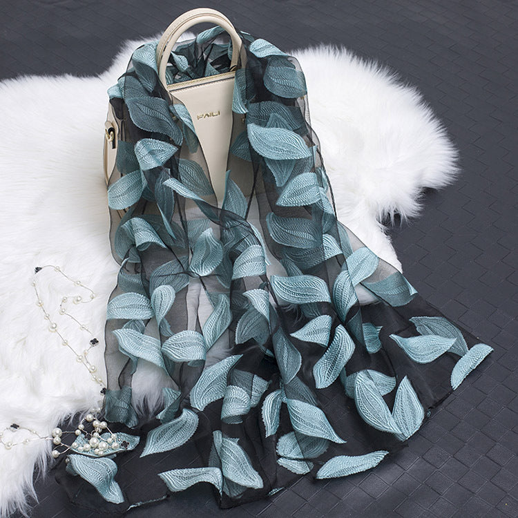 Silk Scarf Featuring Hollow Floral Design