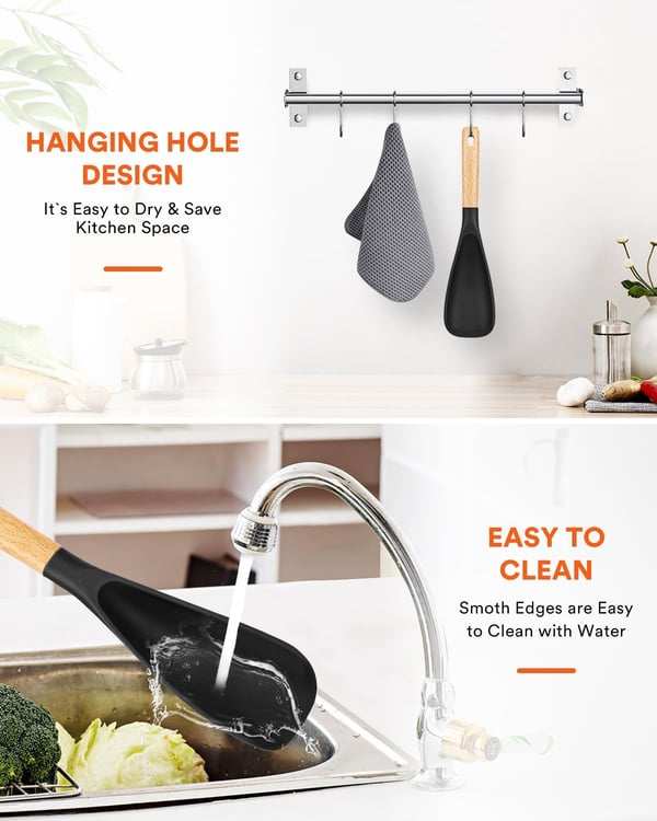 Versatile Cooking Spoon & Turner | Heat Resistant up to 230°C, BPA-Free Silicone | Gentle on Non-Stick Surfaces | 29×7 cm