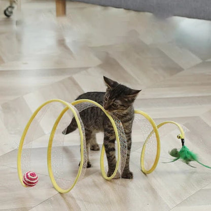 Collapsible Cat Tunnel with Built-in Toys for Playtime