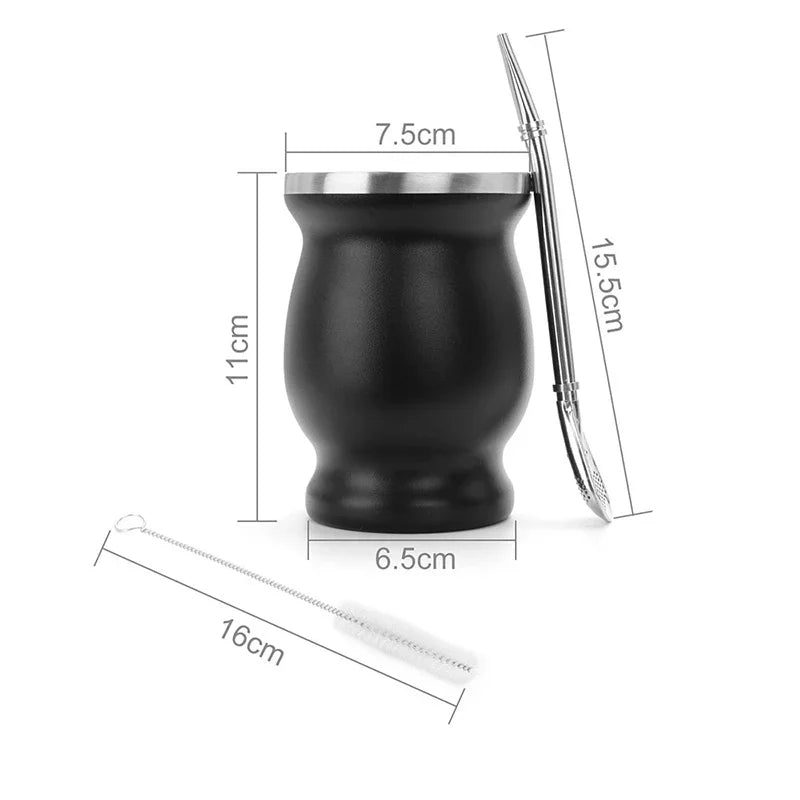 230 ml Stainless Steel Mate Cup | Double-Walled Insulation | Includes Spoon and Brush Set