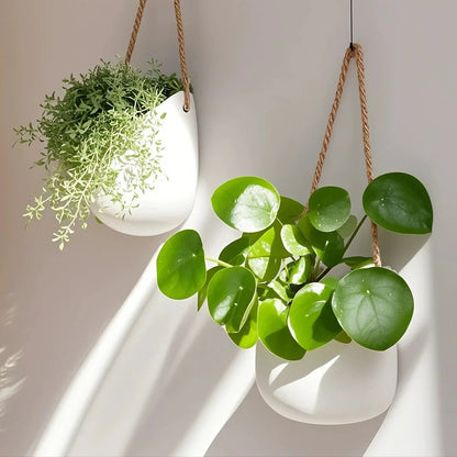 Hanging Vase Wall Planter | White Ceramic Finish | 11 cm | Modern Decor for Plants & Succulents