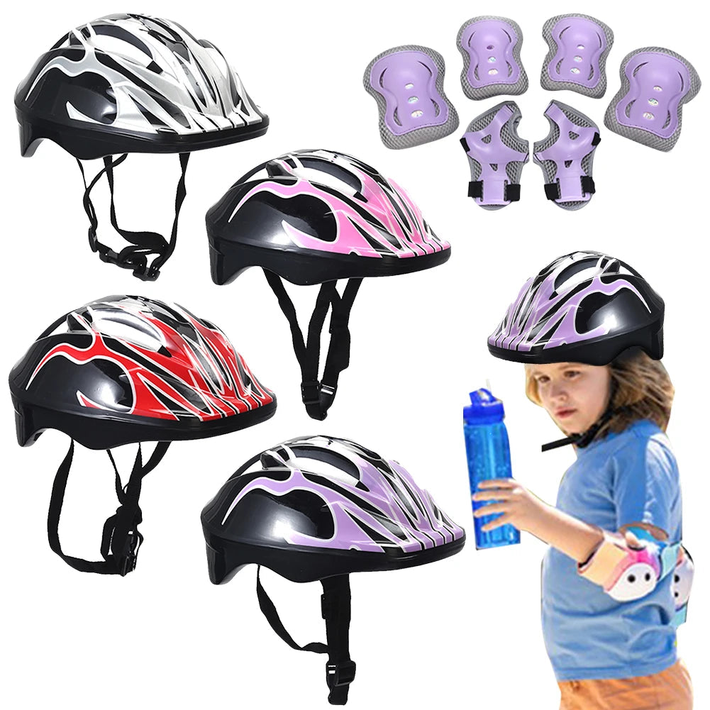 Children's Safety Helmet Set | 7-Piece Protection Gear with Knee, Elbow, and Wrist Pads | Adjustable Fit | Shock Absorbing | Great for Biking and Skating