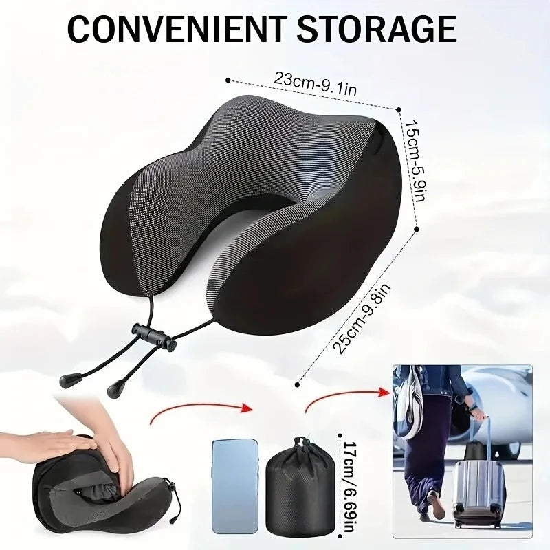 Memory Foam U-Shaped Neck Pillow with Hood | Removable Cover | 25x23x15 cm