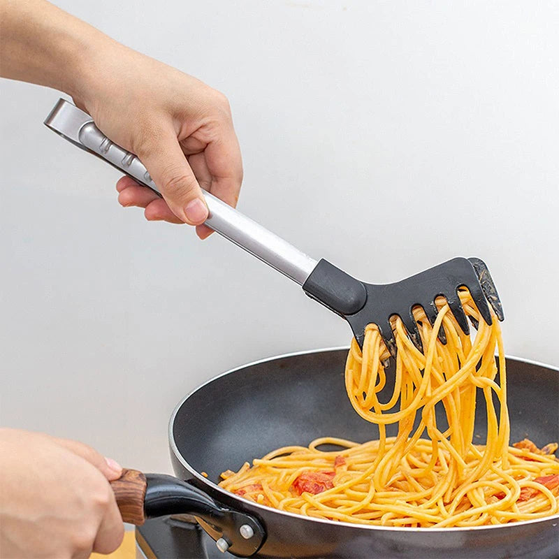 Stainless Steel Pasta Tongs | Heat Resistant & Non-Slip | Nylon Spatula Tongs | 28×7.5 cm