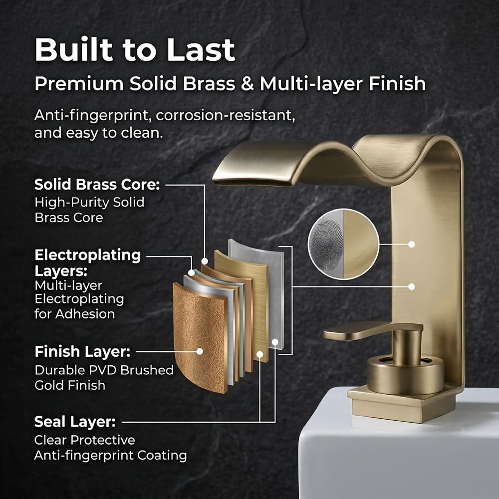 Brushed Brass Basin Faucet with Waterfall Spout
