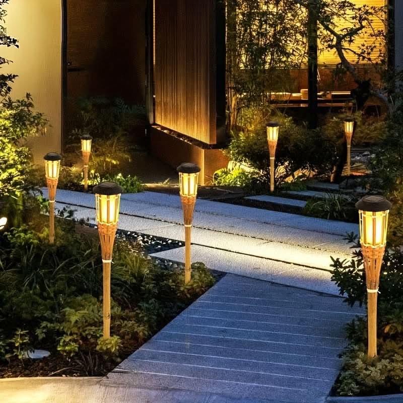 Solar Bamboo LED Flame Lights for Cozy Outdoor Atmosphere and Garden Decoration
