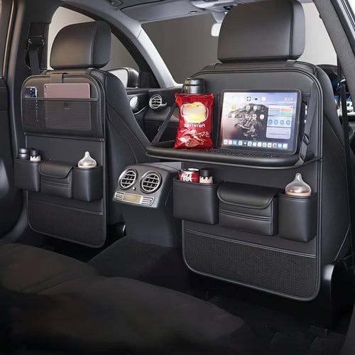 Sleek Leather Car Seat Back Organizer for Ultimate Convenience
